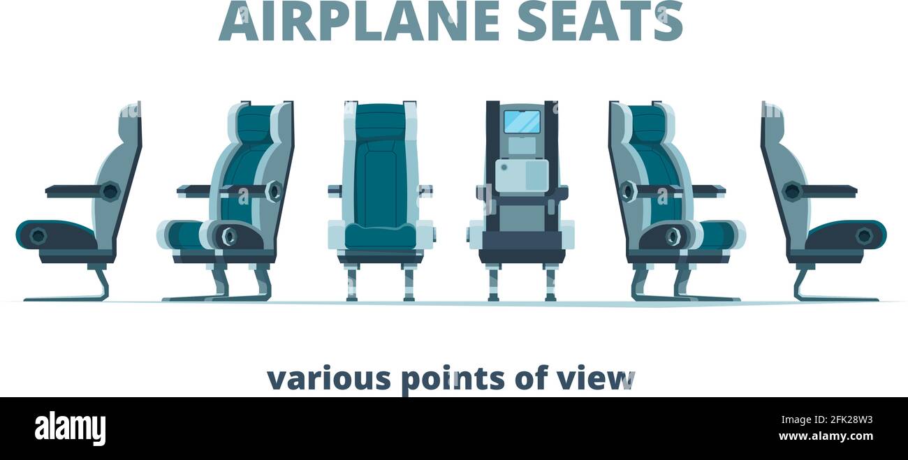 Airplane seat. Aircraft interior armchairs in different side view vector  flat pictures Stock Vector Image & Art - Alamy