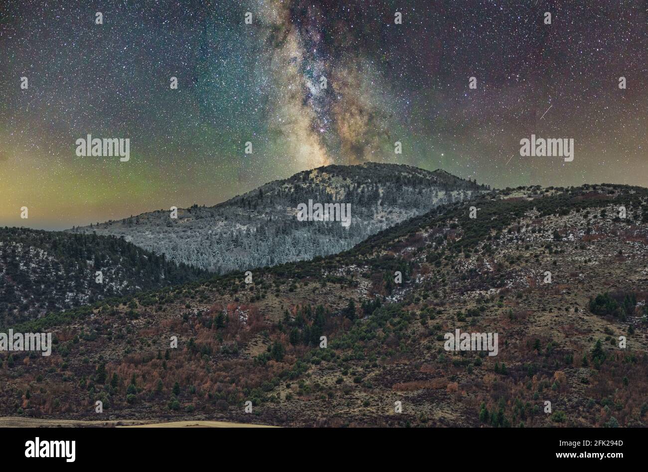 Milky Way in a starry night sky above mountains Stock Photo - Alamy