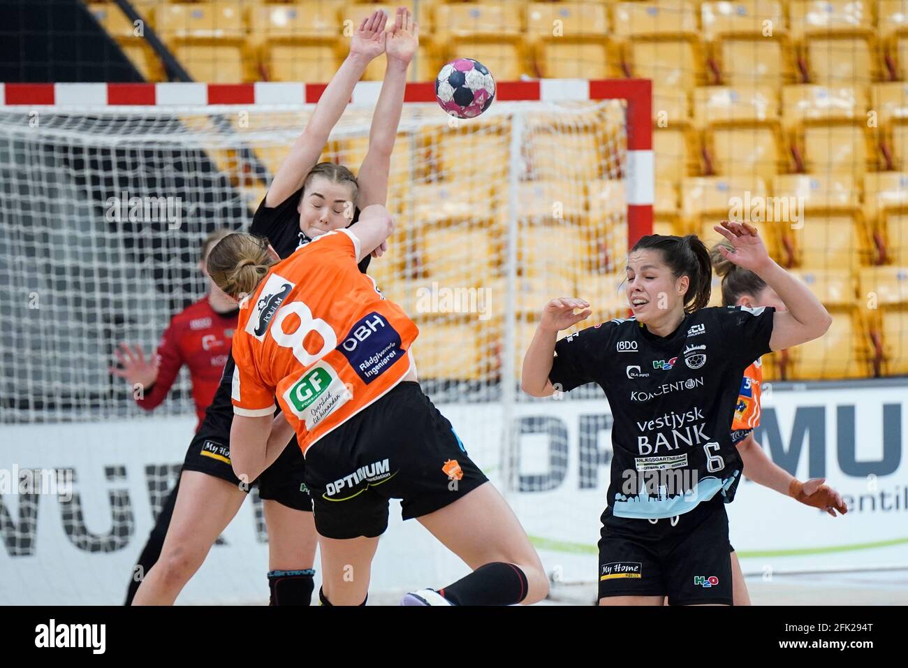 Odense, Denmark. 27th Apr, 2021. Lois Abbingh (8) of Odense Handball seen in the Danish Women's Bambusa Kvindeligaen match between Odense Handball and Aarhus United at Sydbank Arena in Odense. (Photo Credit: Gonzales Photo/Alamy Live News Stock Photo