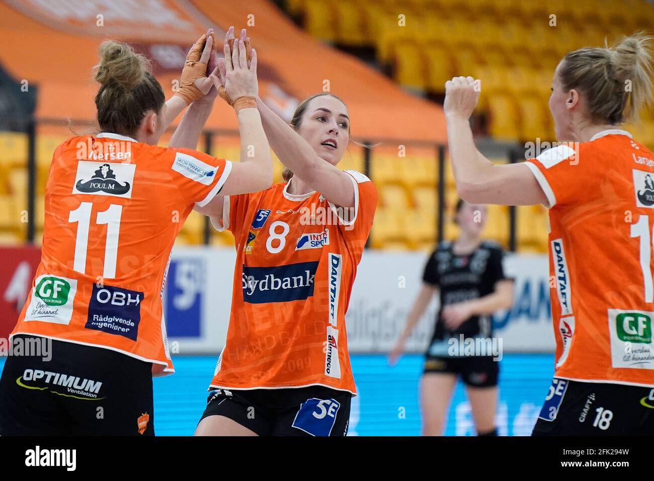 Odense, Denmark. 27th Apr, 2021. Lois Abbingh (8) of Odense Handball seen in the Danish Women's Bambusa Kvindeligaen match between Odense Handball and Aarhus United at Sydbank Arena in Odense. (Photo Credit: Gonzales Photo/Alamy Live News Stock Photo