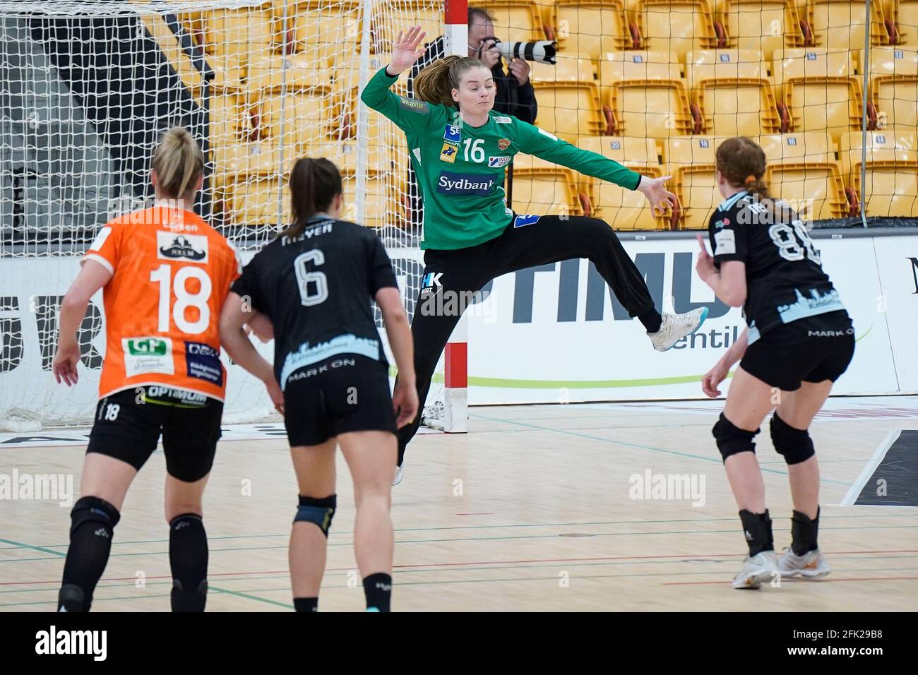 Odense, Denmark. 27th Apr, 2021. Althea Reinhardt (16) of Odense Handball seen in the Danish Women's Bambusa Kvindeligaen match between Odense Handball and Aarhus United at Sydbank Arena in Odense. (Photo Credit: Gonzales Photo/Alamy Live News Stock Photo