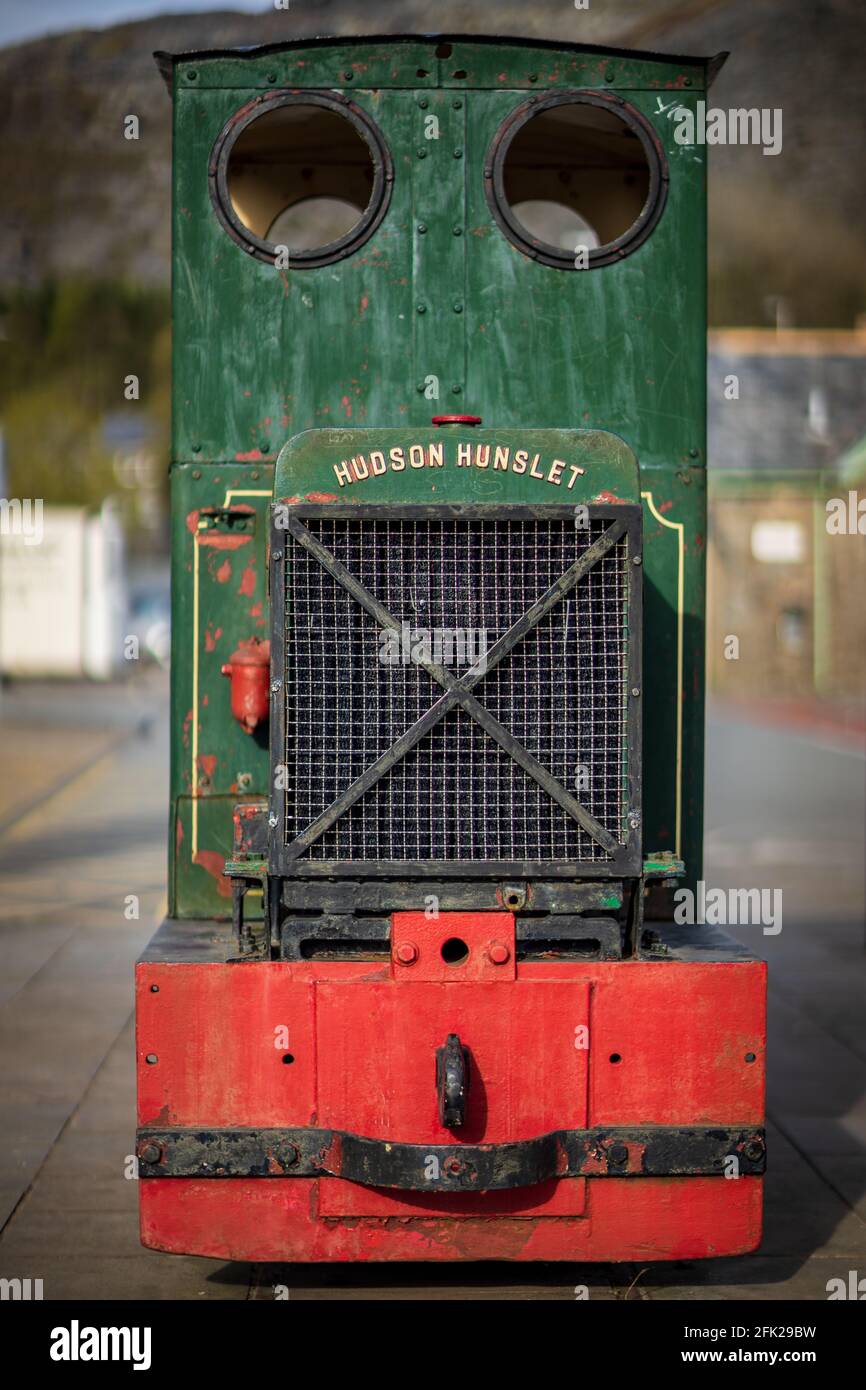 Hudson Hunslet Industrial Locomotive Blaenau Ffestiniog Slate Mining Town Wales UK. North Wales Tourism. Stock Photo