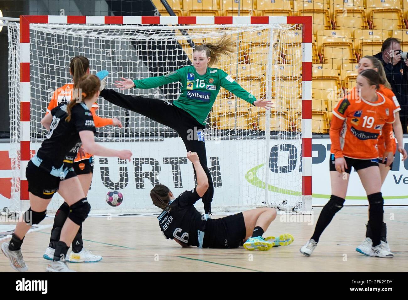 Odense, Denmark. 27th Apr, 2021. Althea Reinhardt (16) of Odense Handball seen in the Danish Women's Bambusa Kvindeligaen match between Odense Handball and Aarhus United at Sydbank Arena in Odense. (Photo Credit: Gonzales Photo/Alamy Live News Stock Photo