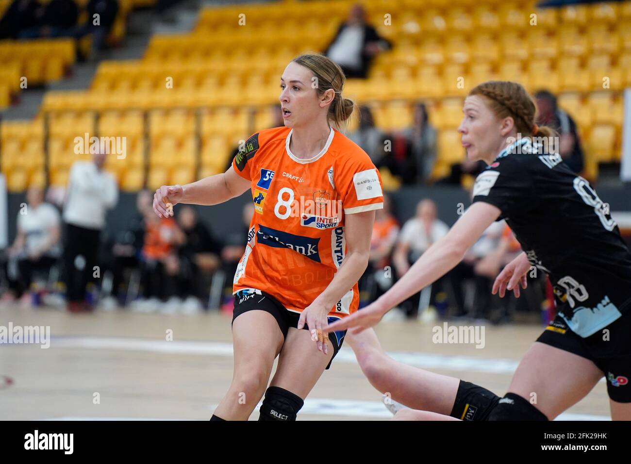 Odense, Denmark. 27th Apr, 2021. Lois Abbingh (8) of Odense Handball seen in the Danish Women's Bambusa Kvindeligaen match between Odense Handball and Aarhus United at Sydbank Arena in Odense. (Photo Credit: Gonzales Photo/Alamy Live News Stock Photo