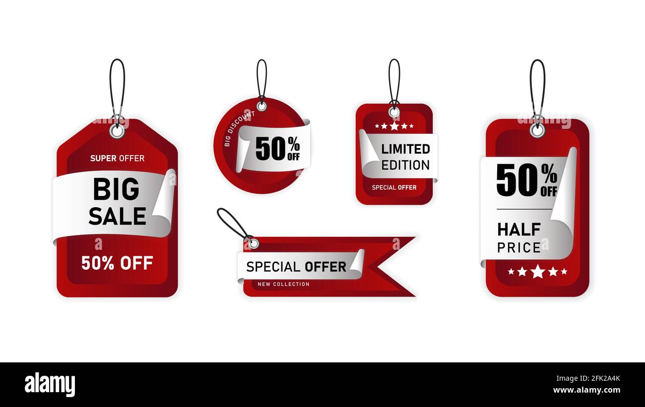 Set of hanging Sale Shopping Labels, tags, banners, Discount. Vector ...