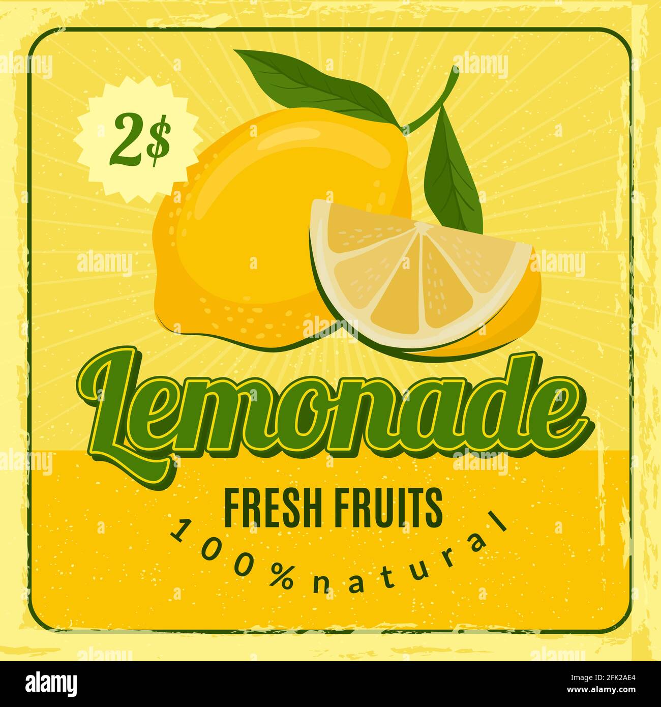 Lemonade retro poster. Brochure marketing placard with fresh lemon juice vector restaurant marketing design Stock Vector