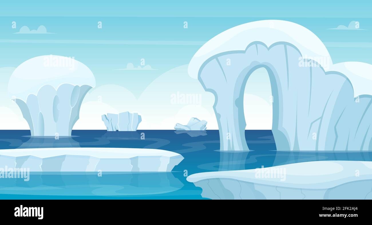 Ice rocks background. North pole landscape white iceberg in ocean winter cold outdoor travel concept vector Stock Vector
