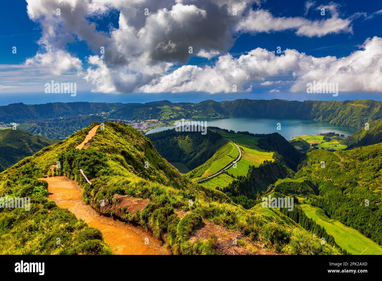 View of Sete Cidades near Miradouro da Grota do Inferno viewpoint, Sao Miguel Island, Azores View of Sete Cidades near Miradouro da Grota do Inferno viewpoint, Sao Miguel Island, Azores