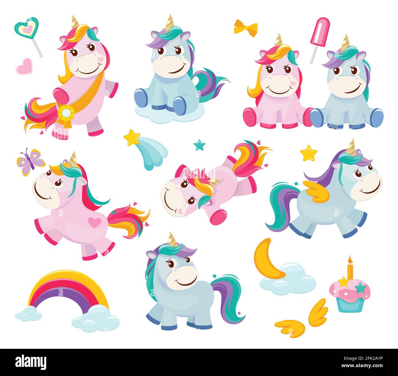 Cartoon Unicorn Cute Funny Fairytale Characters Magic Pony Happy