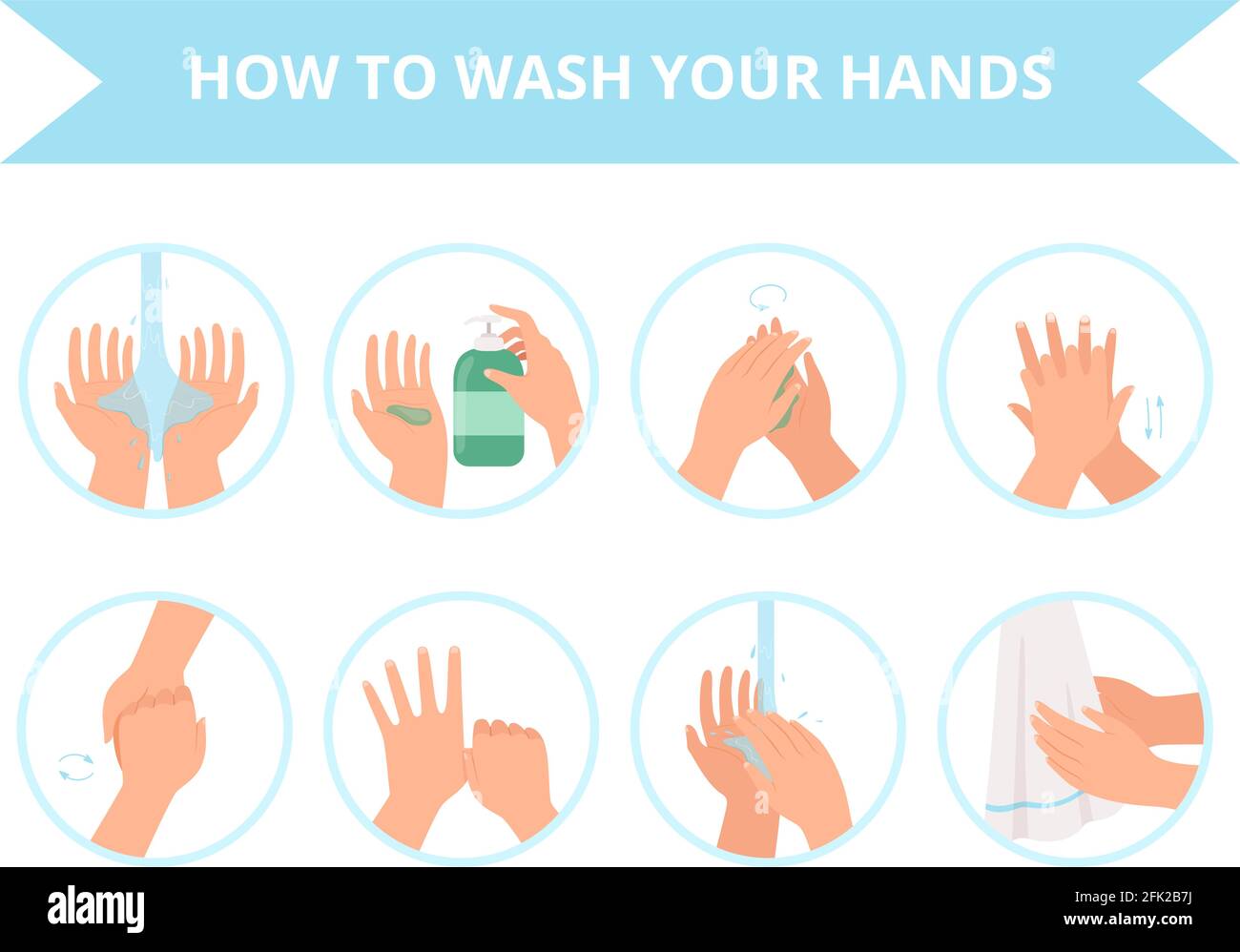 Washing hands. Children daily hygiene bathroom washing vector healthcare cartoon set Stock Vector