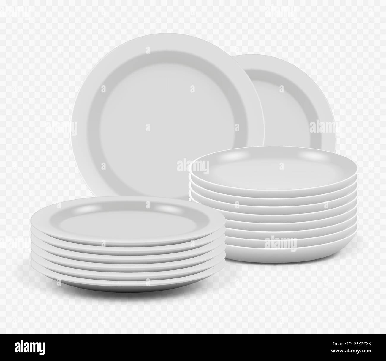 Stack plates. Kitchenware ceramic dishes for cooking mockup plates and bowls vector realistic Stock Vector