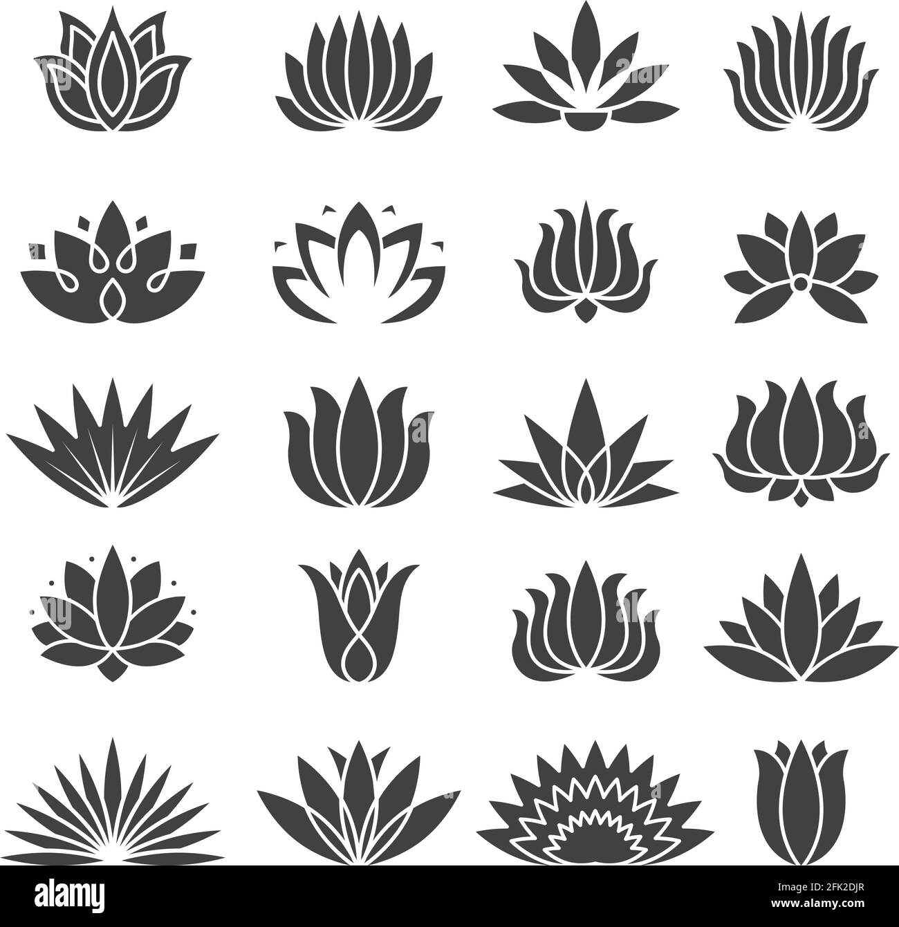Lotus icon. Botanical logo for beauty salon tropical plants vector stylized set Stock Vector