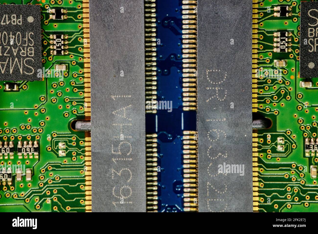macro and closeup photos about microchips, processors, motherboard, inside an electronic device, a computer, notebook Stock Photo