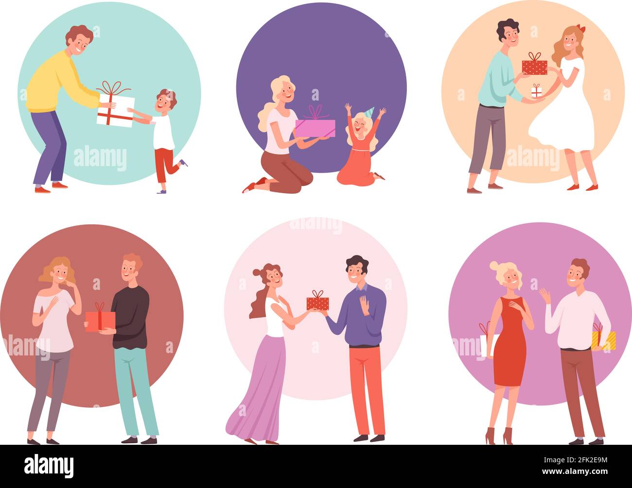 Giving gifts. Family presenting surprize for kids happy couples with