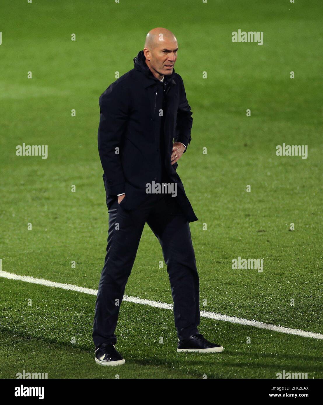 Real Madrid manager Zinedine Zidane on the touchline during the UEFA