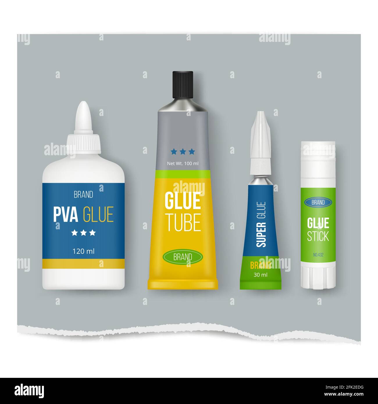 Glue stick. Realistic stationary templates glue plastic packages set