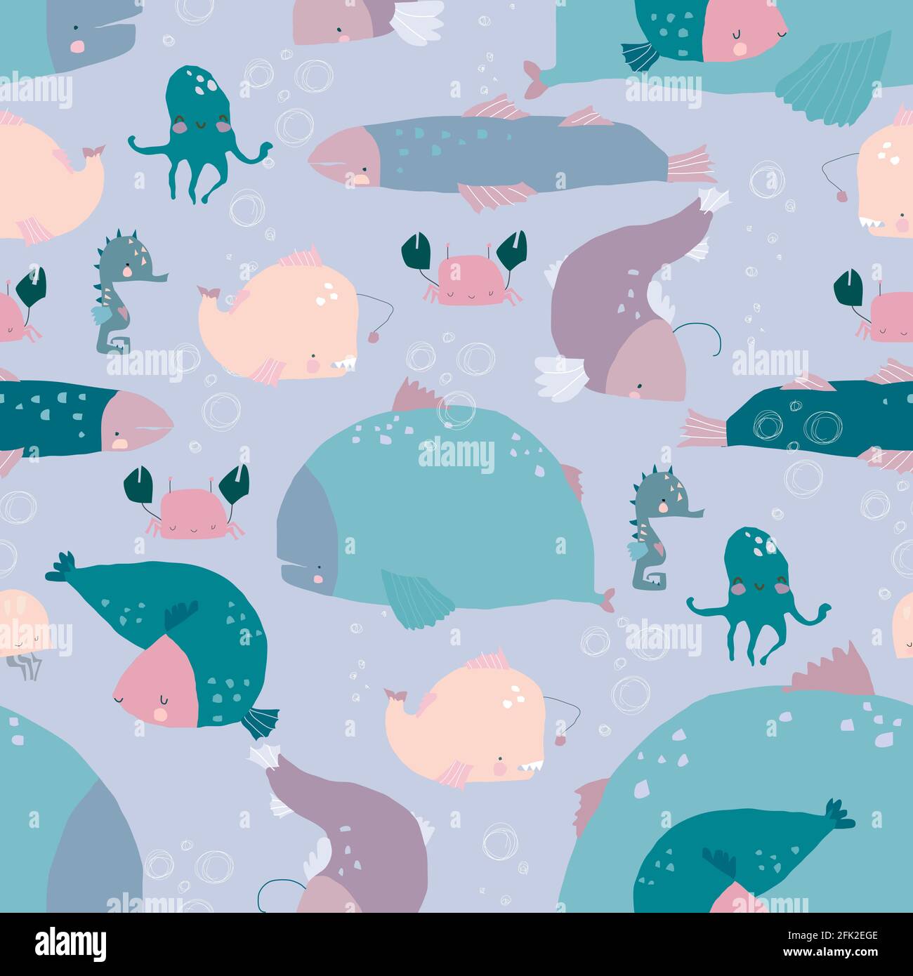Seamless Pattern with Fishes on blue Background Stock Vector