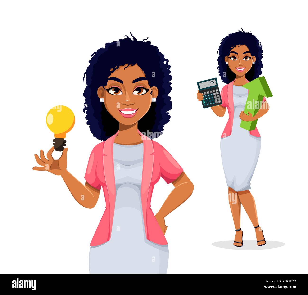 African American business woman, set of two poses. Beautiful businesswoman cartoon  character, pretty lady. Stock vector illustration isolated on white Stock  Vector Image & Art - Alamy