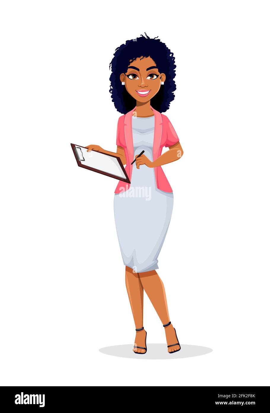 African American business woman holding clipboard. Beautiful