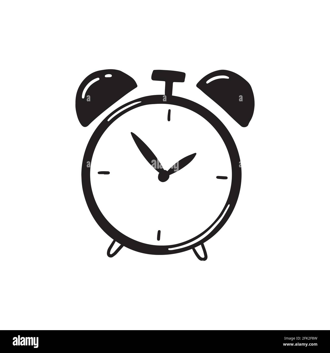 Hand drawn simple retro Alarm Clock icon of black color. Doodle sketch  style. Concept of time, minute, deadline. Clock with arrow on white  background Stock Vector Image & Art - Alamy