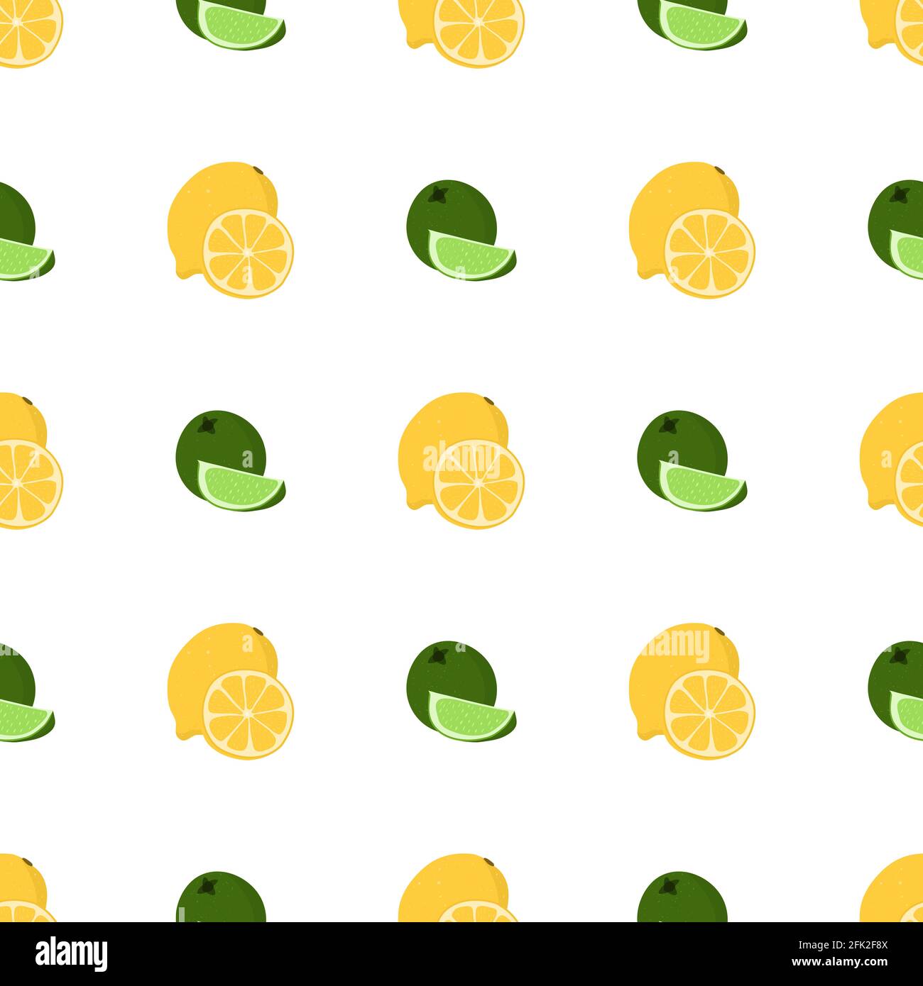 Hand drawn seamless pattern with green lime, yellow lemon slice and