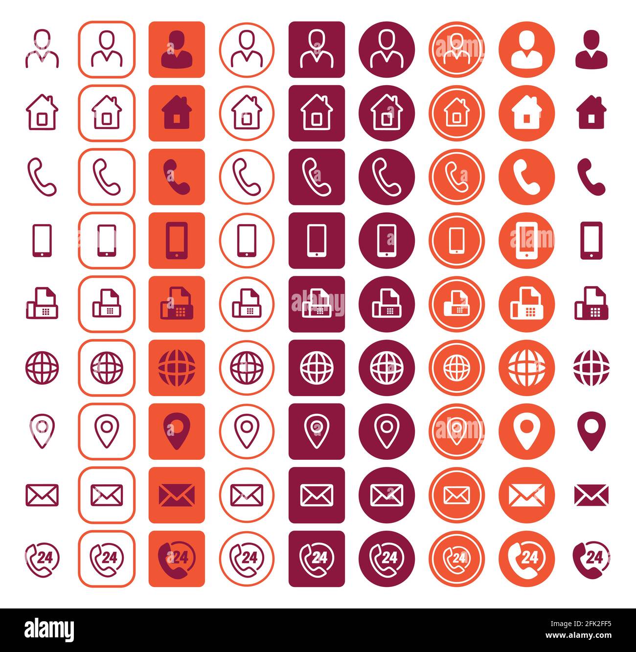 Set of company connection business card icons. Name, email, mobile