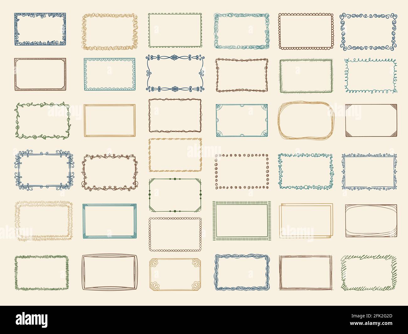 Sketch frames. Album doodle dividers and stylized square shapes scribble lines vector collection Stock Vector