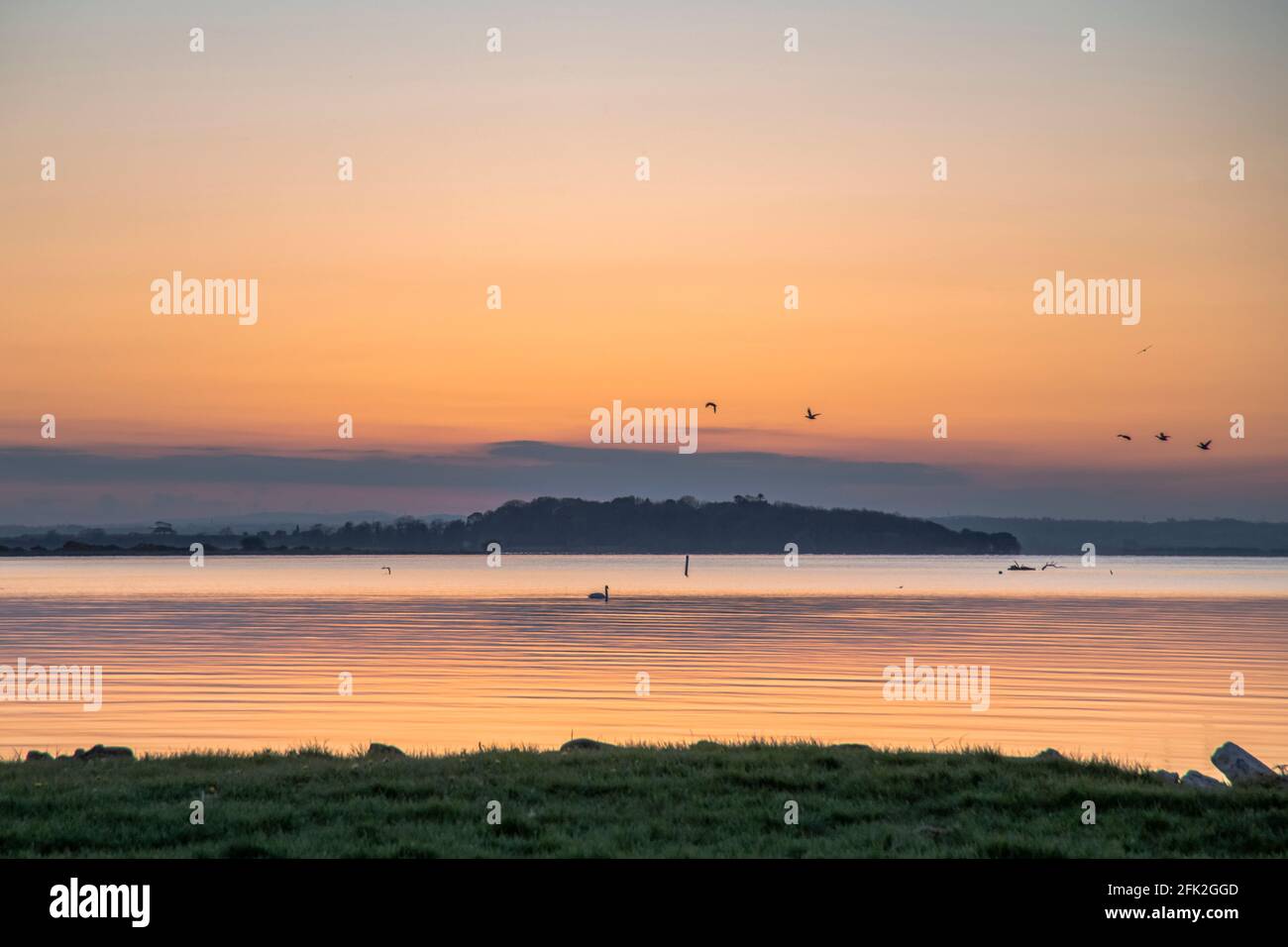 Lough Neagh viewed at sunset from Charlestown Stock Photo