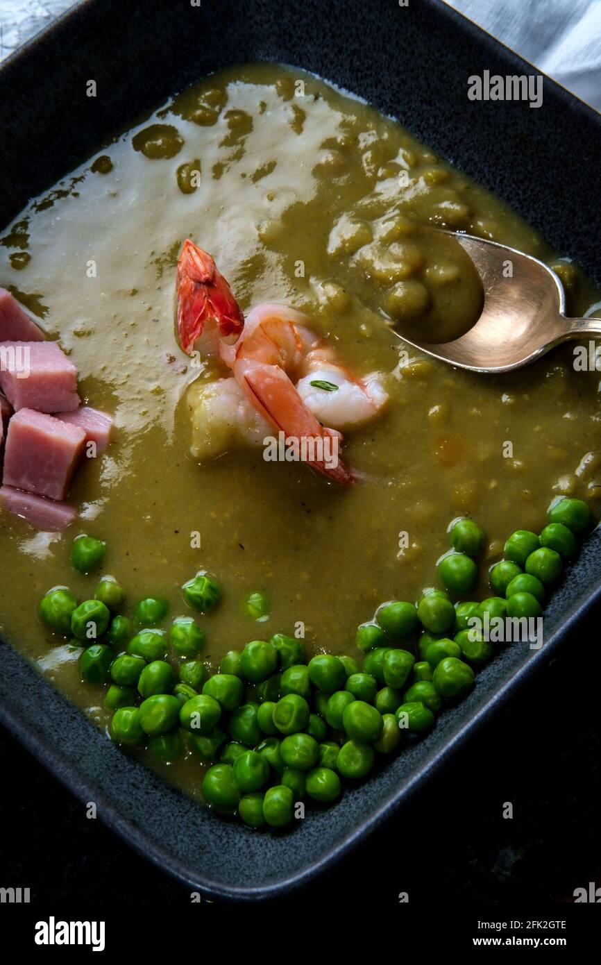 British split pea soup with shrimp and cubed ham Stock Photo Alamy