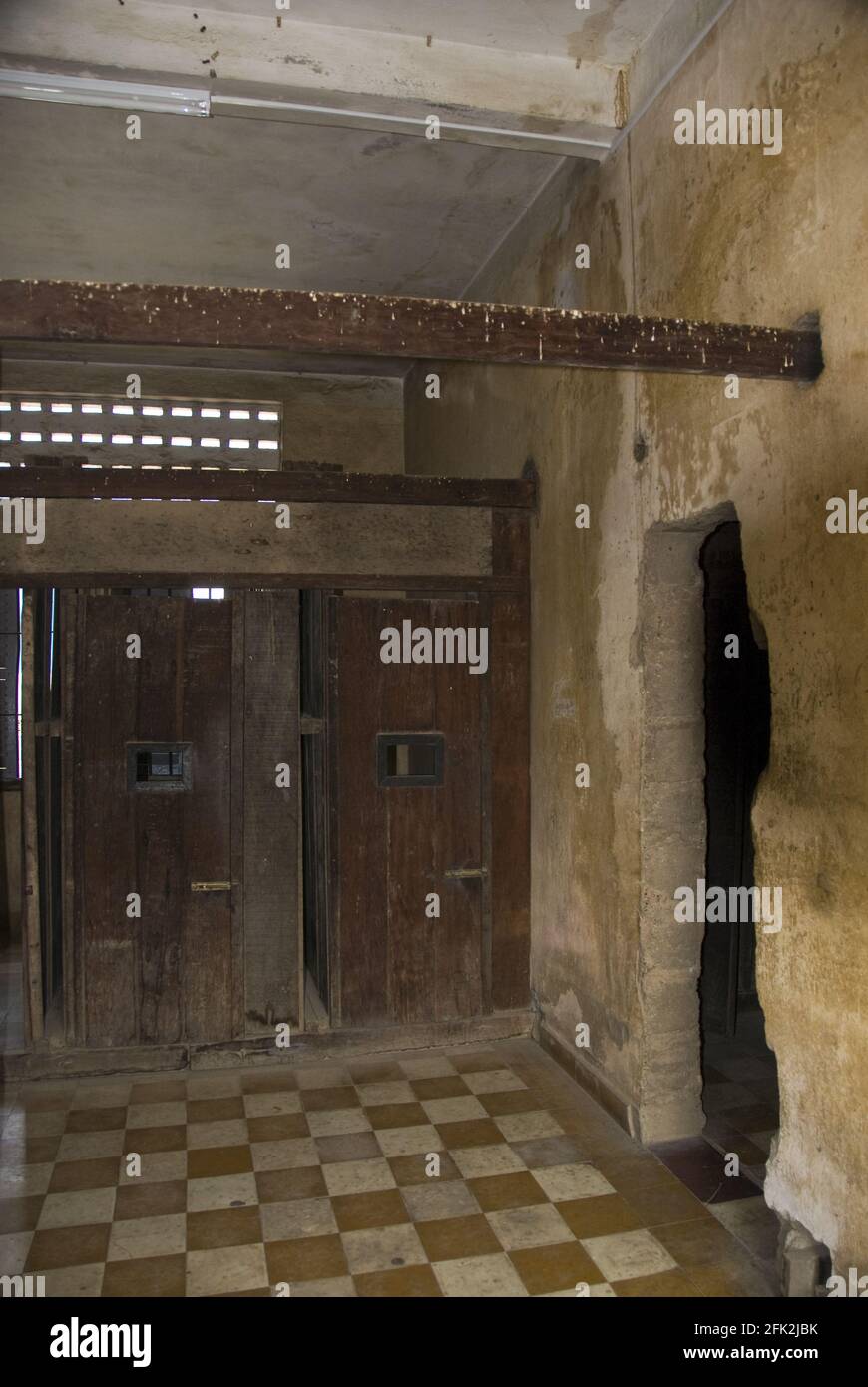Prisoner cells at Security Prison 21, now the Tuol Sleng Genocide Museum, Phnom Penh, Cambodia. Stock Photo