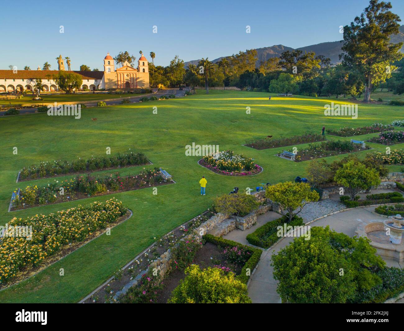 aerial view of Mission Santa Barbara and the Rose Garden, Santa Barbara