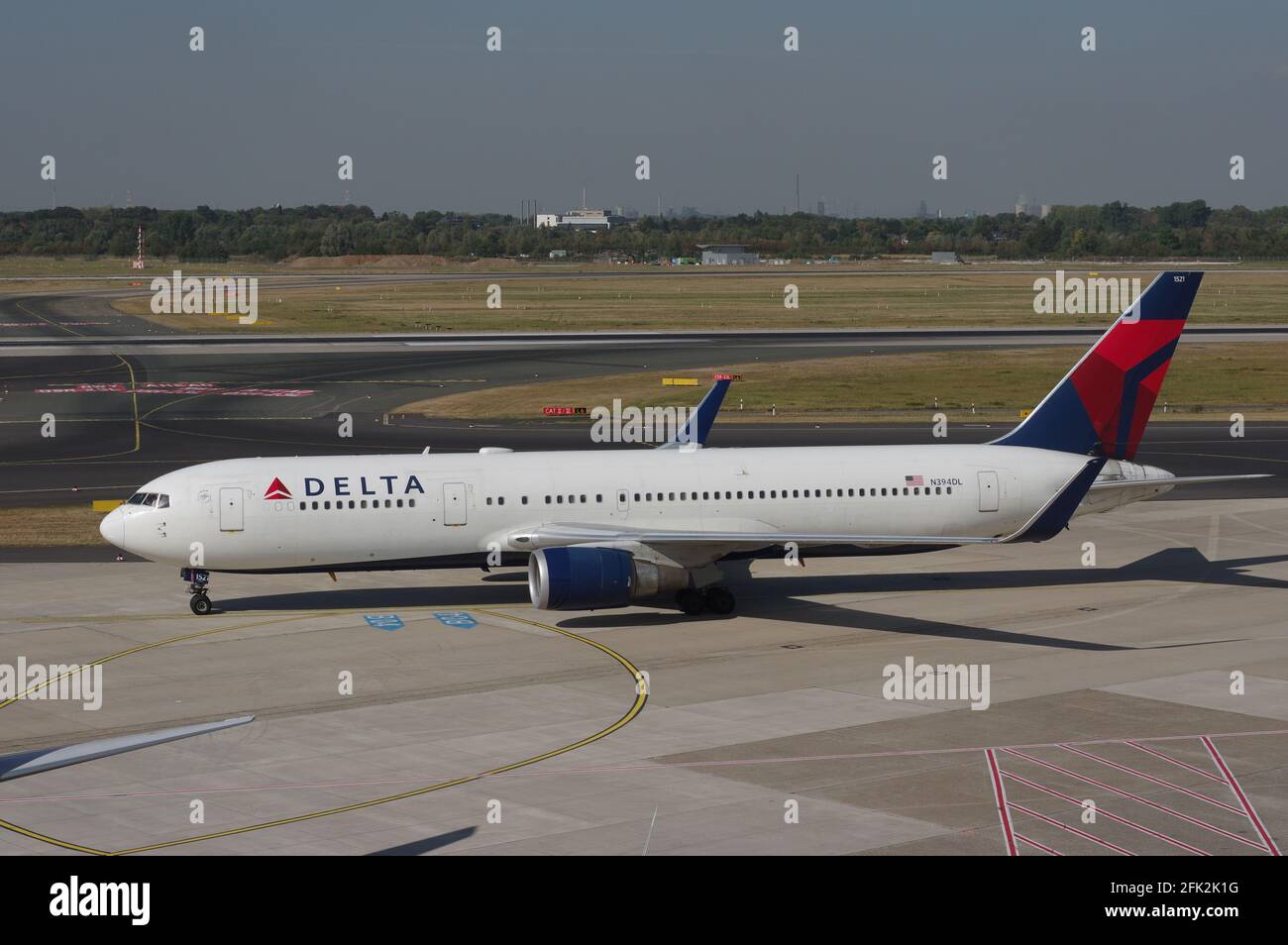 Düsseldorf, Germany - September 27, 2016: Boeing 767-300 of Delta Air Lines taxiing at the airport of Dusseldorf Stock Photo