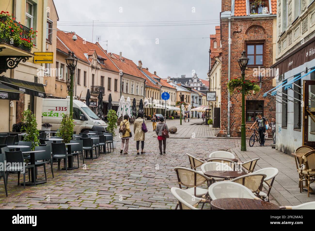 KAUNAS, LITHUANIA - AUGUST 17, 2016: People walk along Vilniaus gatve street in Kaunas, Lithuania Stock Photo
