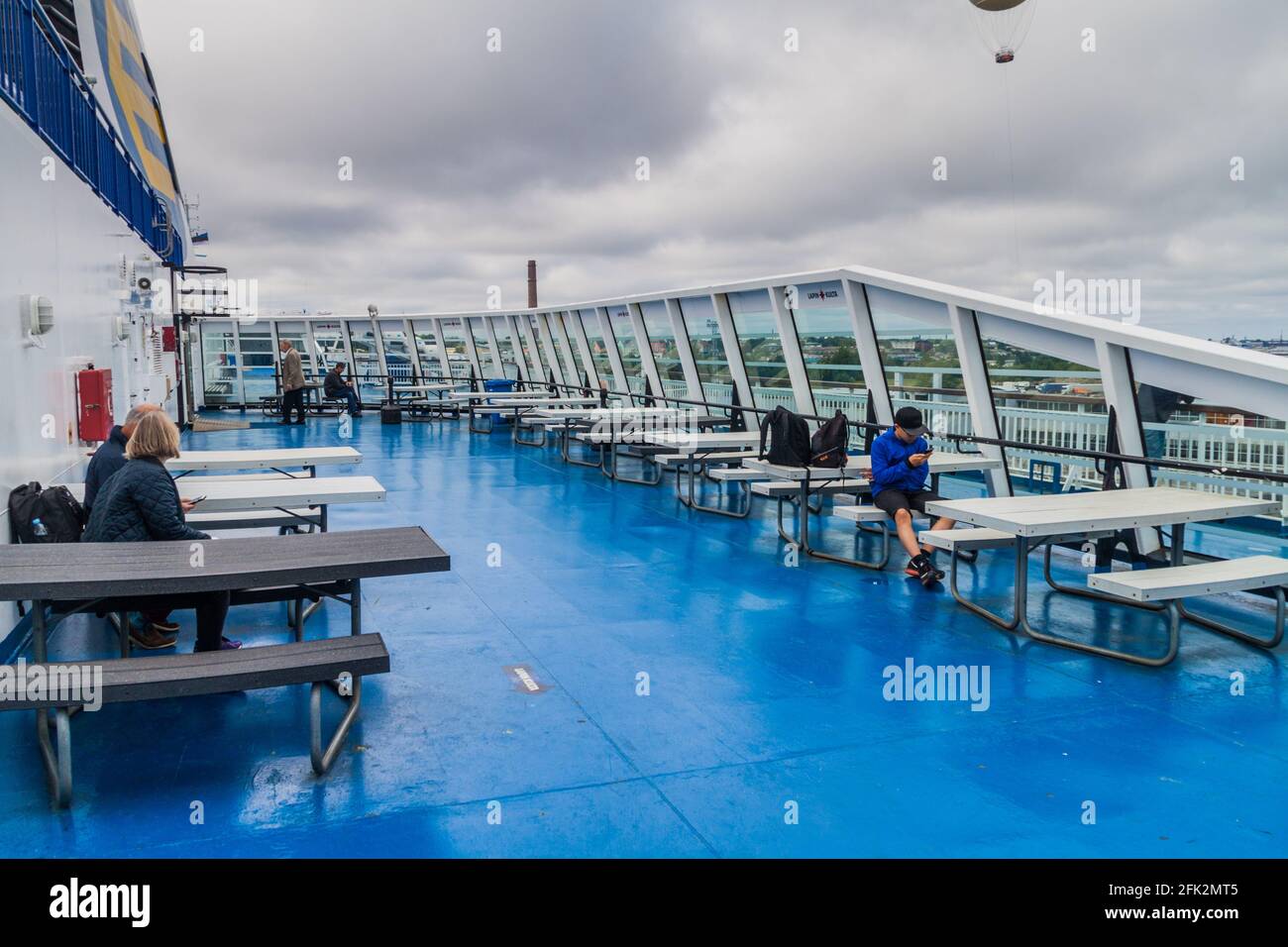 TALLINN, ESTONIA - AUGUST 24, 2016: Deck of MS Finlandia cruiseferry owned and operated by the Finnish ferry operator Eckero Line in the harbor of Tal Stock Photo