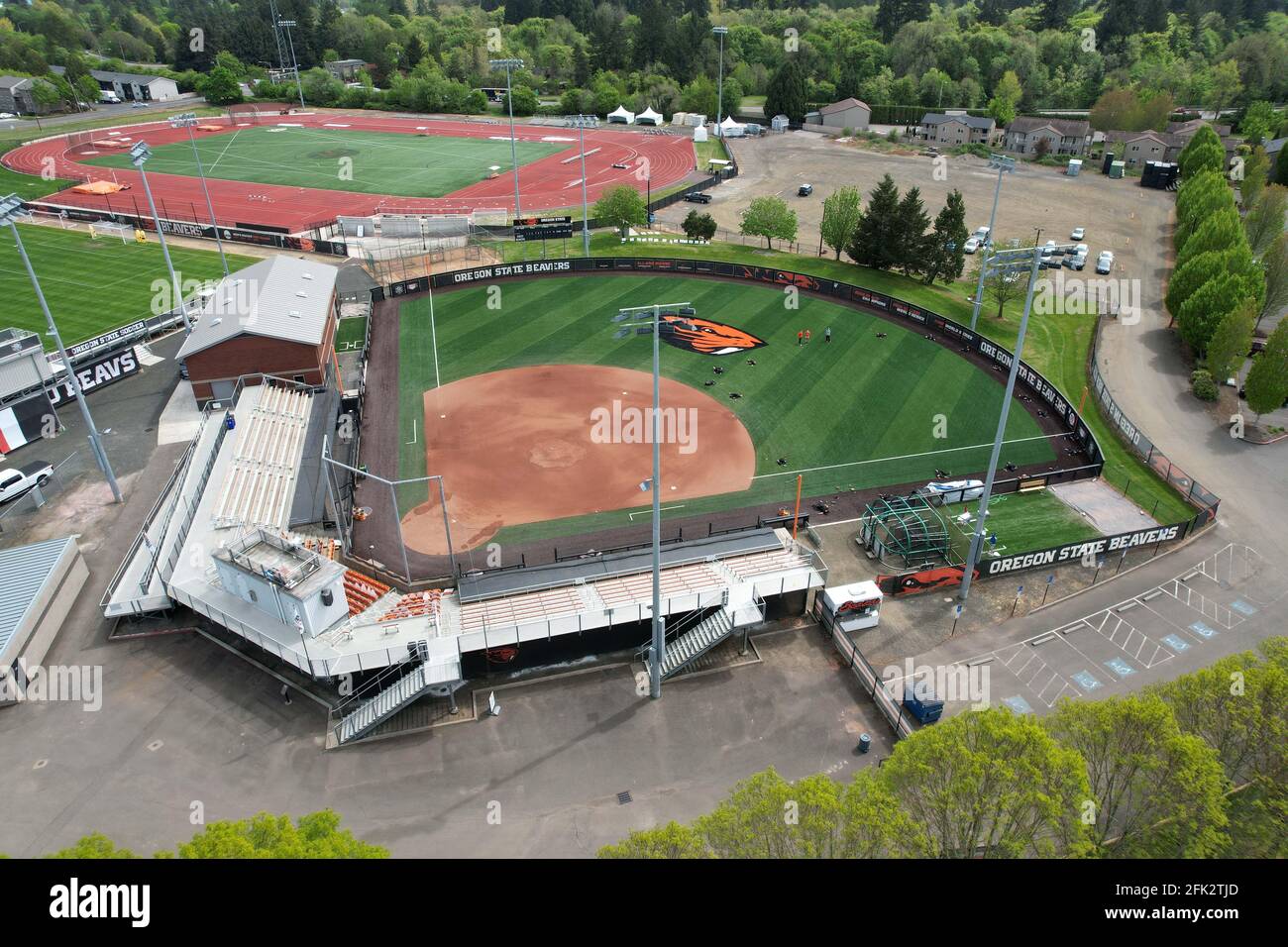 An aerial view of Kelly Field on the campus of Oregon State University