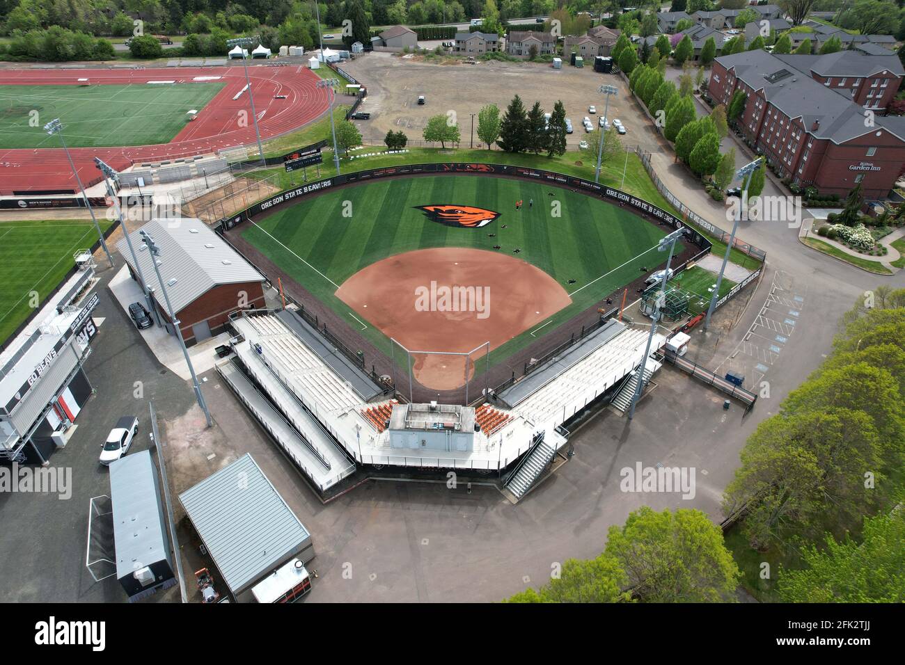 An aerial view of Kelly Field on the campus of Oregon State University