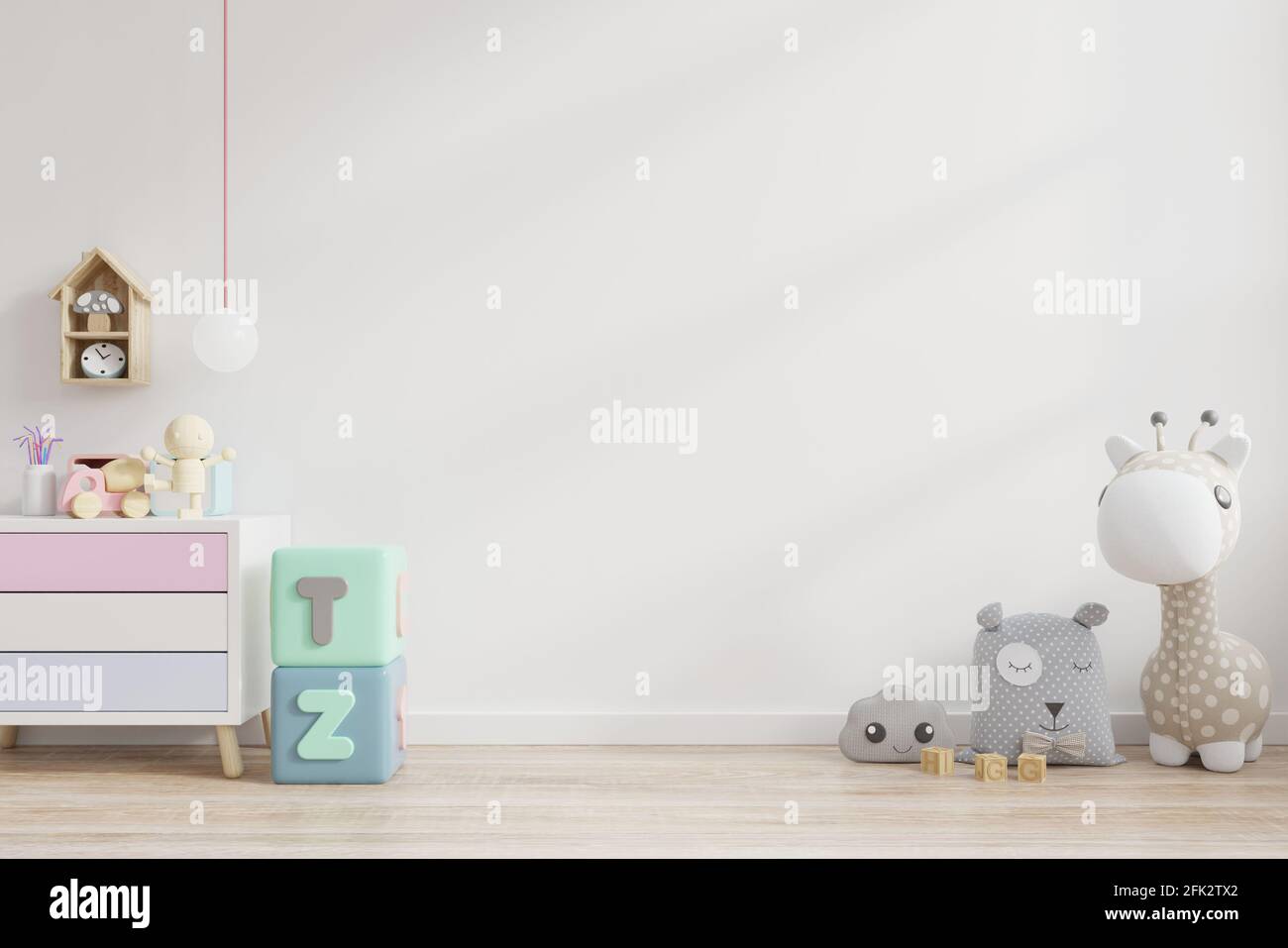 Mockup wall in the children's room on wall white colors background.3D ...