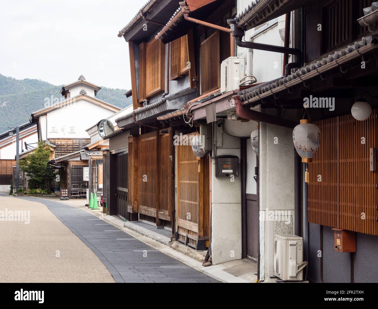 Gifu, Japan - October 5, 2015: Kawaramachi, an old street with traditional merchant houses - cafes and souvenir stores inside Stock Photo