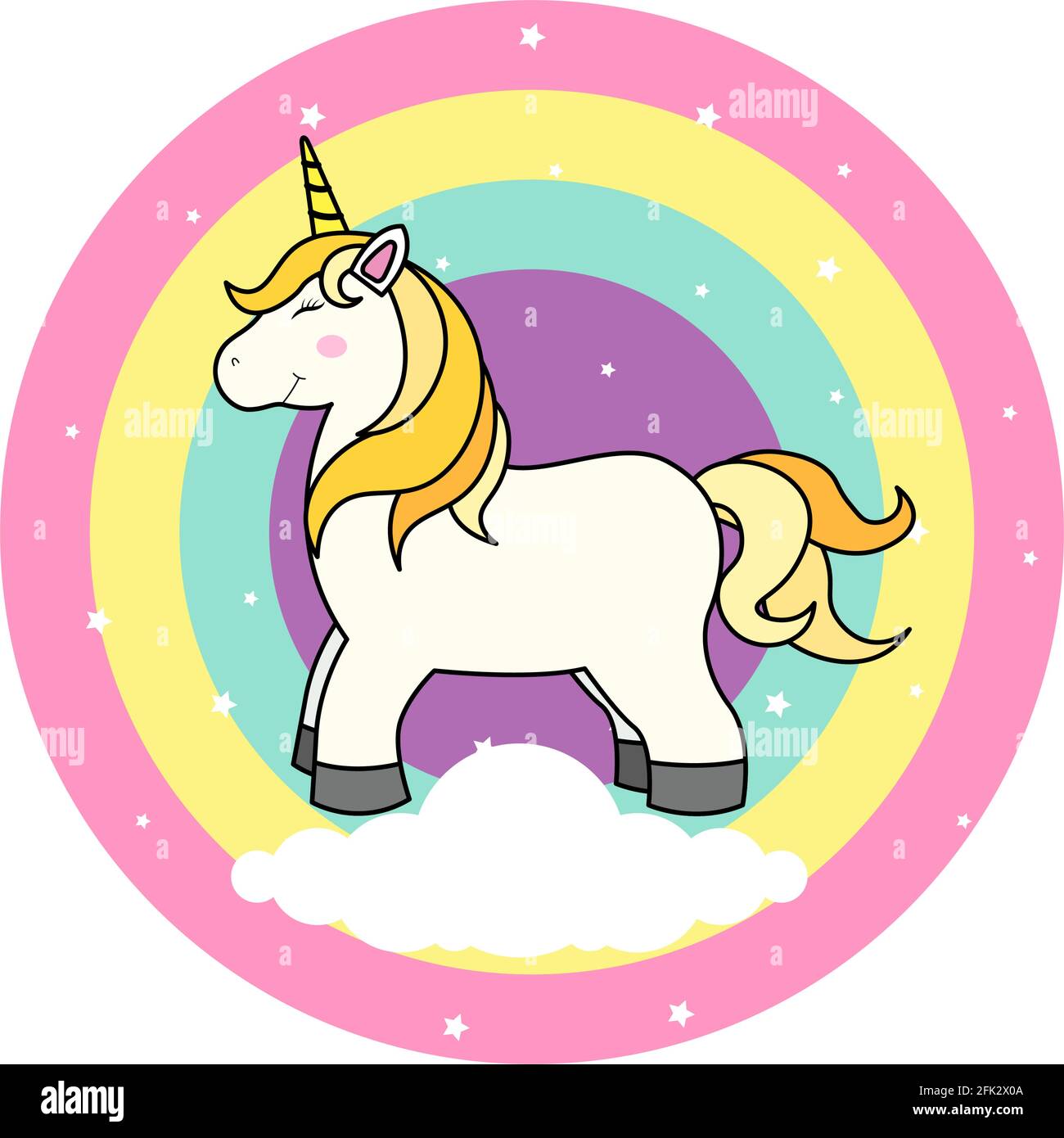 Cute Cartoon Unicorn on Cloud and Rainbow For Print T-shirt or Sticker,  Wallpaper Background and Hand Drawing Illustration For Children Stock  Vector Image & Art - Alamy