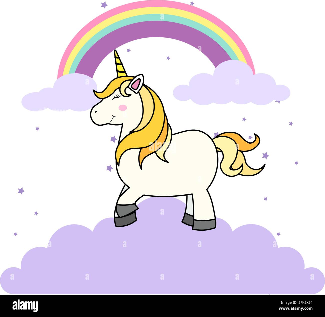 Cute Cartoon Unicorn On Cloud And Rainbow For Print T Shirt Or Sticker Wallpaper Background And Hand Drawing Illustration For Children Stock Vector Image Art Alamy