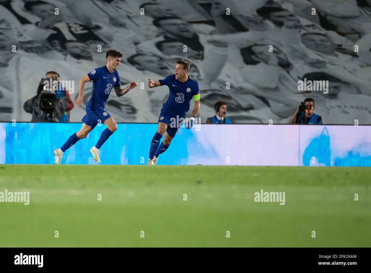 Madrid Spain 27th Apr 21 Chelsea S Christian Pulisic Front L Celebrates The Goal With Cesar Azpilicueta During The Uefa Champions League Semi Final First Leg Football Match Between Real Madrid And Chelsea In Madrid Spain 27th Apr 21 Chelsea S Christian Pulisic Front L Celebrates The Goal With Cesar Azpilicueta During The Uefa Champions League Semi Final First Leg Football Match Between Real Madrid And Chelsea In