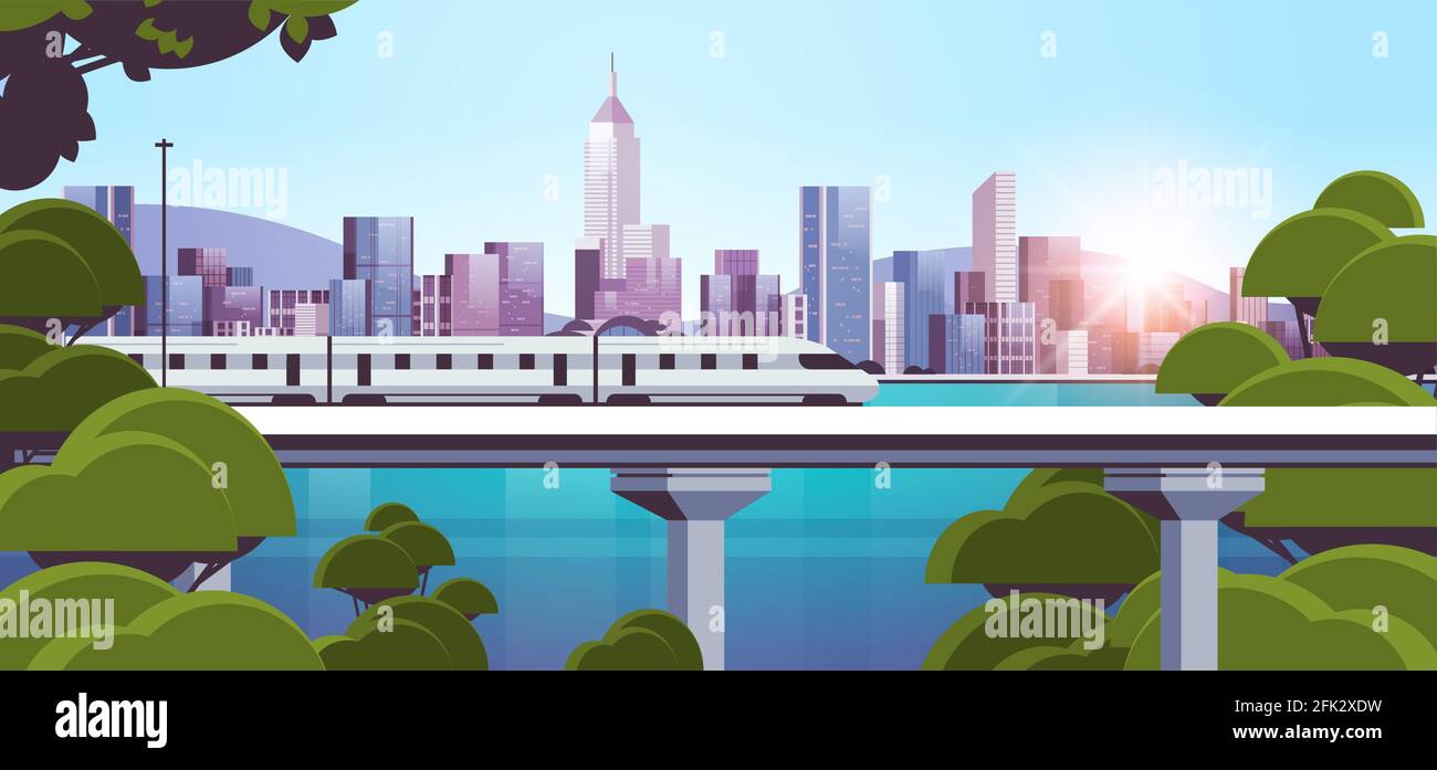 modern town with skyscrapers and monorail train on bridge smart city  solutions urban infrastructure innovation Stock Vector Image & Art - Alamy