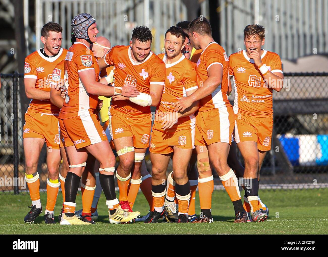Austin, TX, USA. 25th Apr, 2021. The Austin Gilgronis celebrate after a successful try in a Major League Rugby match against the Seattle Seawolves on April 25, 2021 in Austin, Texas. Austin won, 42-15. Credit: Scott Coleman/ZUMA Wire/Alamy Live News Stock Photo