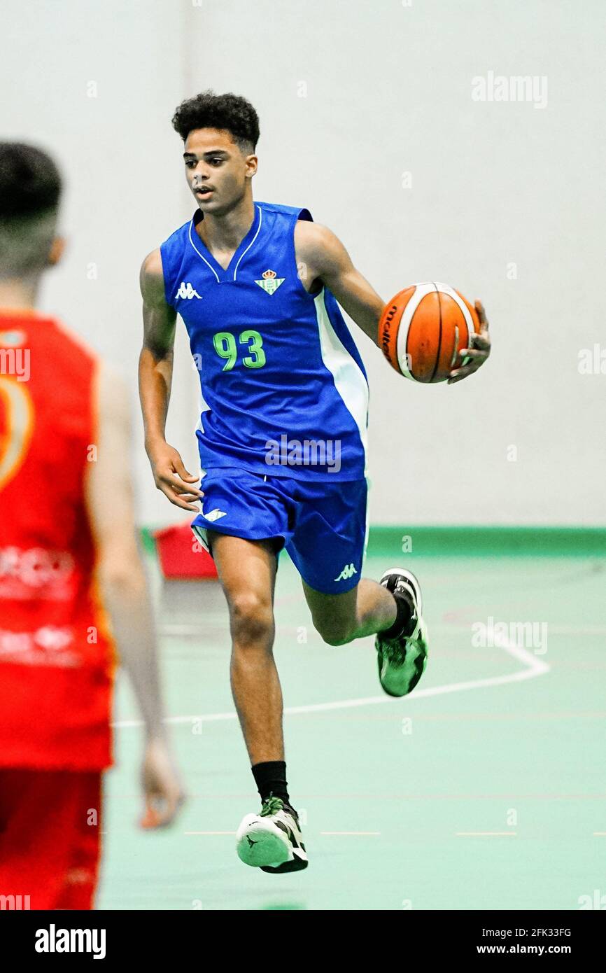 La Cala De Mijas, Spain. 27th Apr, 2021. Iliam Fevry in action during the Andalusia U19 Basketball Championship match between Folder Maristas Cordoba and Coosur Real Betis Basket in Pabellon Cubierto de La Cala. (Final score; Folder Maristas Cordoba 39-95 Real Betis Basket) (Photo by Francis Gonzalez/SOPA Images/Sipa USA) Credit: Sipa USA/Alamy Live News Stock Photo