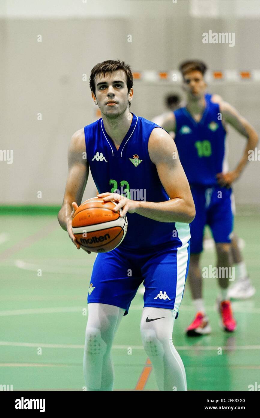 La Cala De Mijas, Spain. 27th Apr, 2021. Diogo Saraiva in action during the Andalusia U19 Basketball Championship match between Folder Maristas Cordoba and Coosur Real Betis Basket in Pabellon Cubierto de La Cala. (Final score; Folder Maristas Cordoba 39-95 Real Betis Basket) (Photo by Francis Gonzalez/SOPA Images/Sipa USA) Credit: Sipa USA/Alamy Live News Stock Photo
