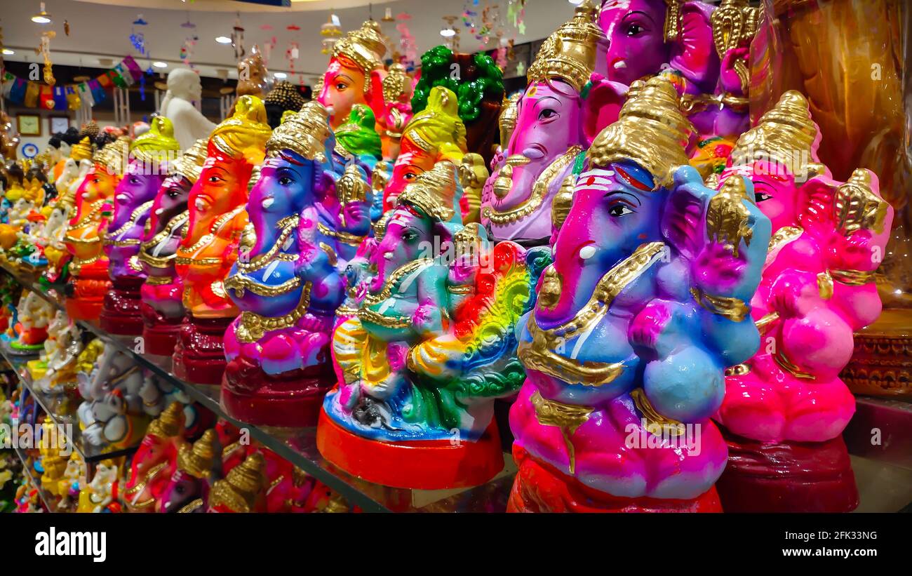Hindu God Ganesha statue on selling market for Ganesh Chaturthi Festival Stock Photo Alamy
