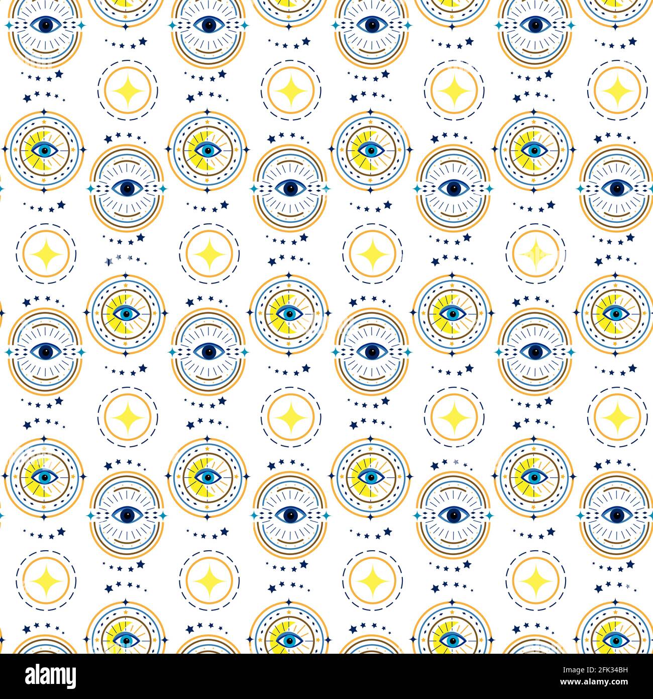 Pattern with blue eyes pattern and various symbols Stock Vector Image ...
