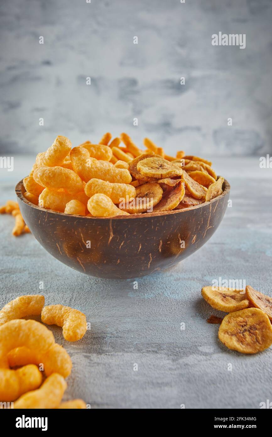 Banana chips are a healthy meal and seasoned corn snacks are great