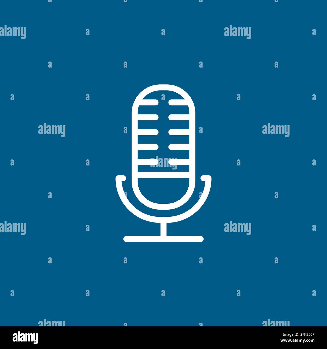 Microphone Line Icon On Blue Background. Blue Flat Style Vector Illustration. Stock Vector