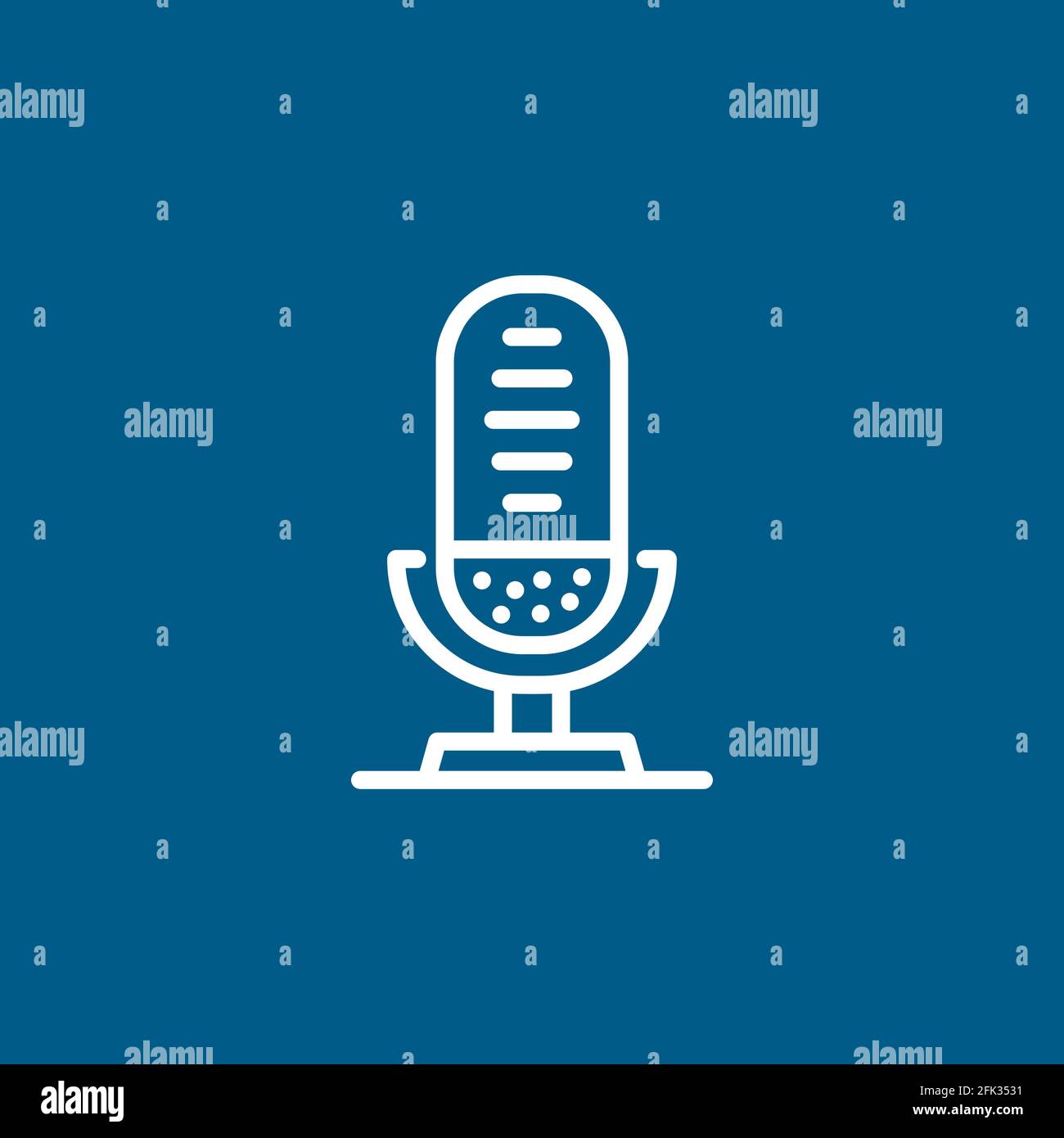 Microphone Line Icon On Blue Background. Blue Flat Style Vector Illustration. Stock Vector